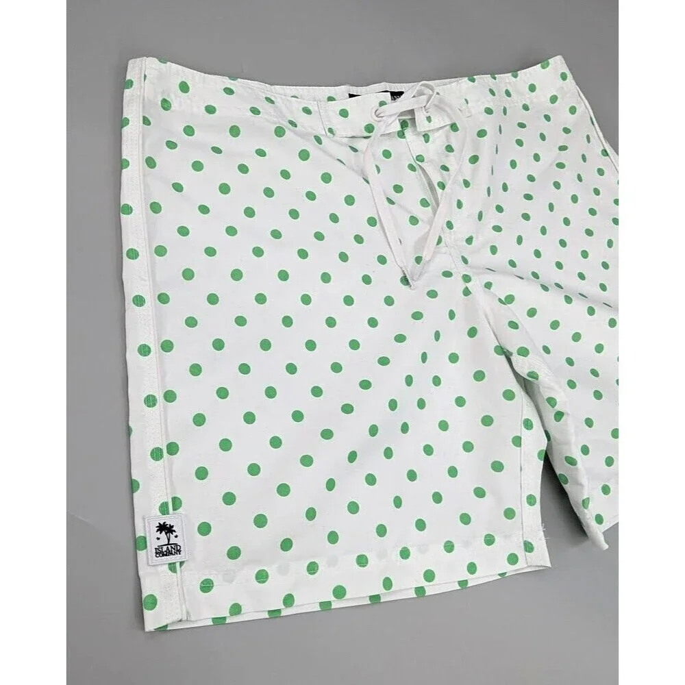 Womens Board Shorts Medium Green‎ Polka Dots Caribe Island Company Beach Surf